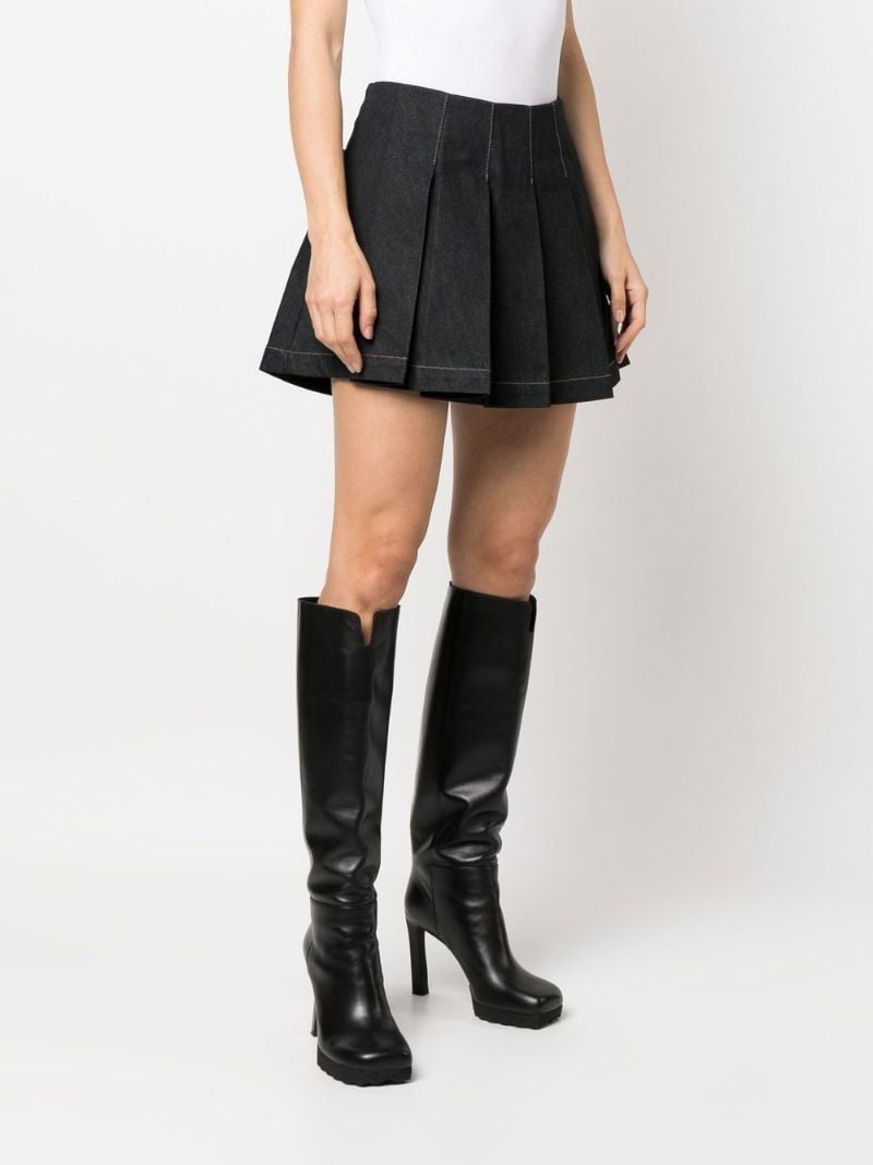 Black Pleated Denim Skirt