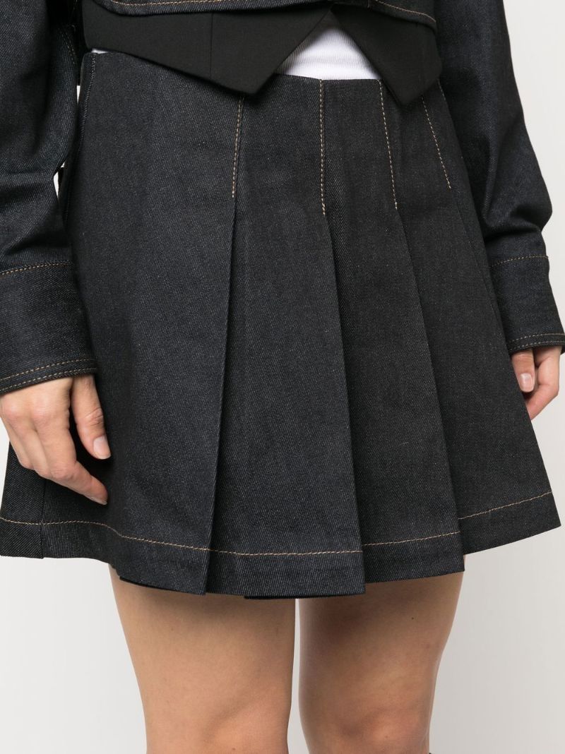 Black Pleated Denim Skirt