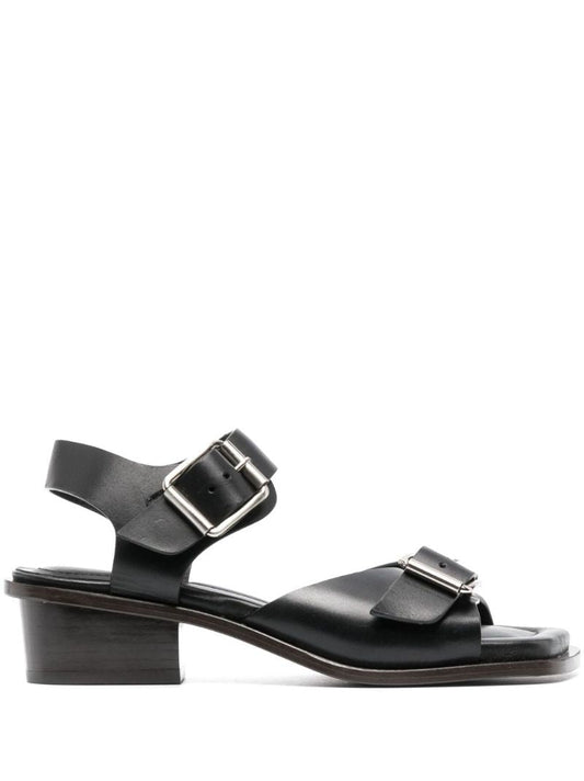 Black Square-toe 35 Leather Sandals