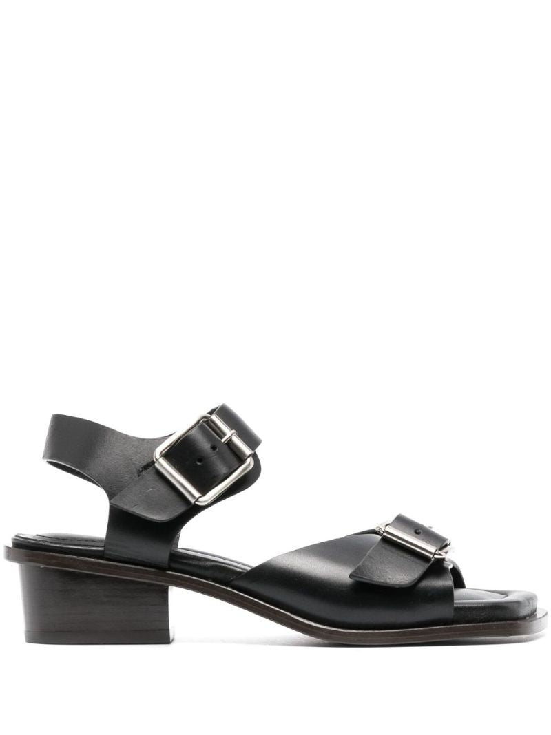 Black Square-toe 35 Leather Sandals