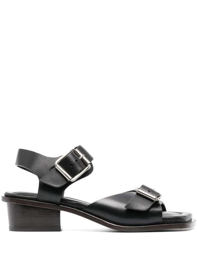 Black Square-toe 35 Leather Sandals