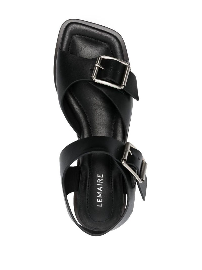 Black Square-toe 35 Leather Sandals