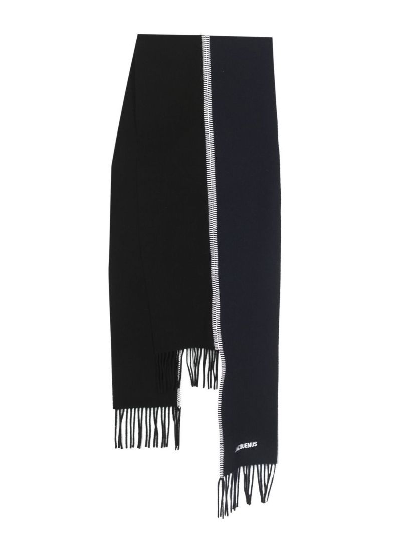 Black Wool Whipstitch Trim Scarf