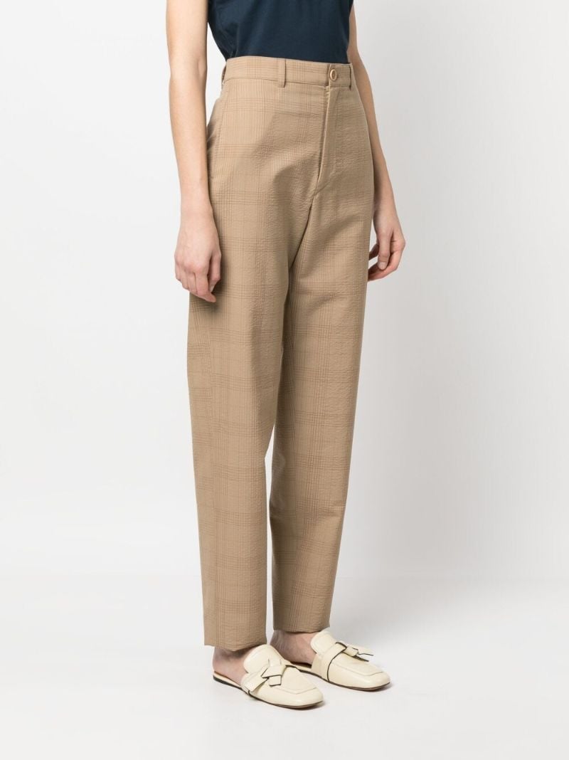 Brown Checked Wool Straight-leg Trousers