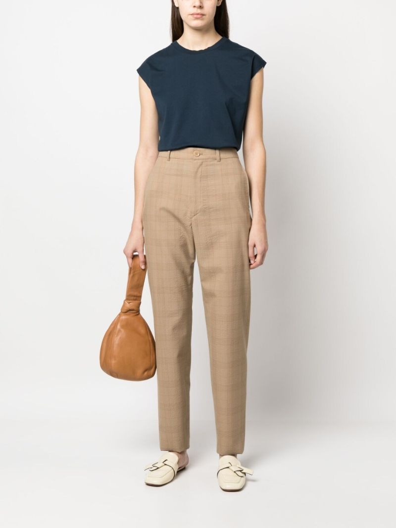 Brown Checked Wool Straight-leg Trousers