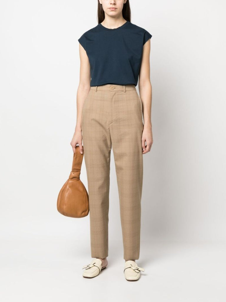 Brown Checked Wool Straight-leg Trousers