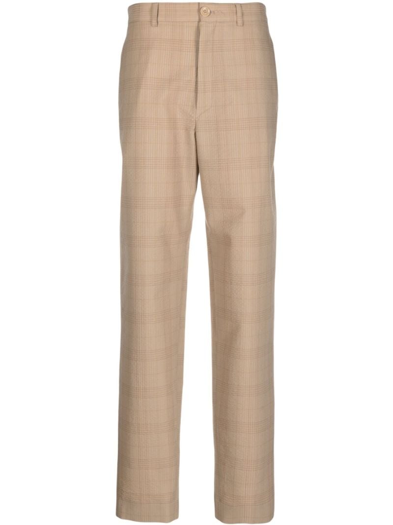 Brown Checked Wool Straight-leg Trousers