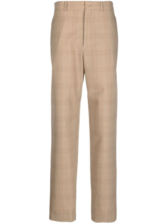 Brown Checked Wool Straight-leg Trousers