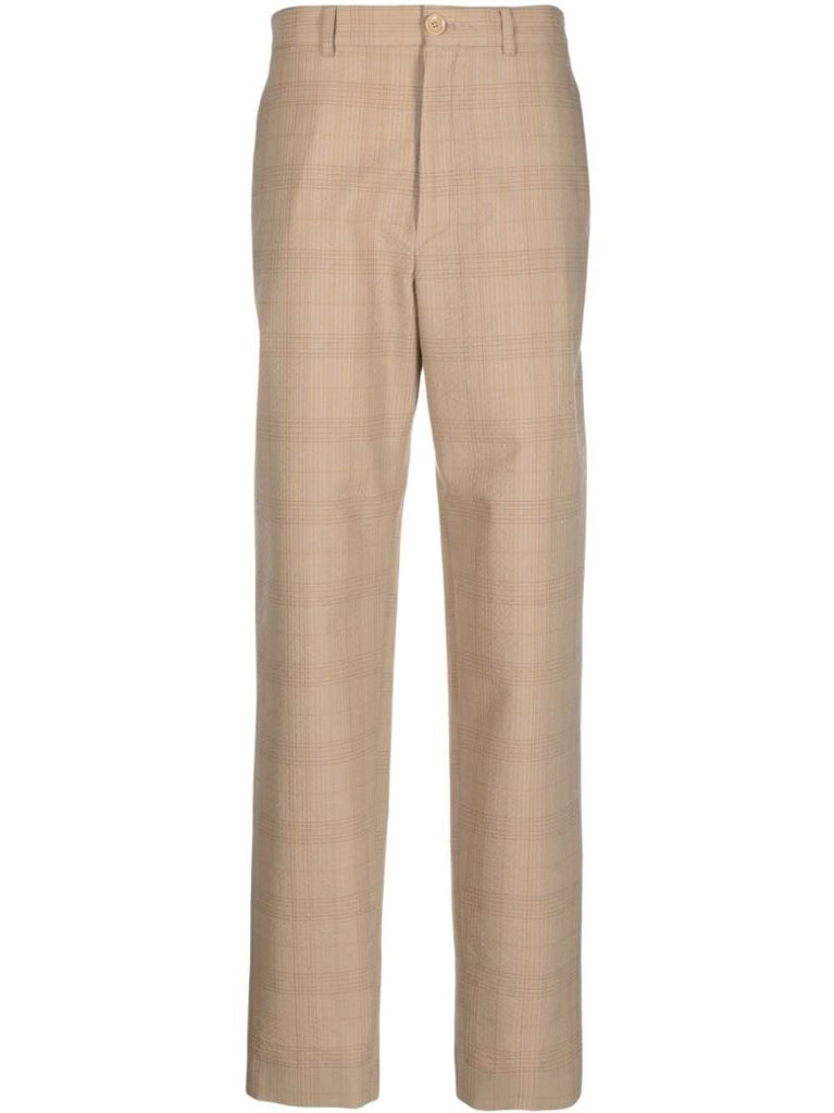Brown Checked Wool Straight-leg Trousers