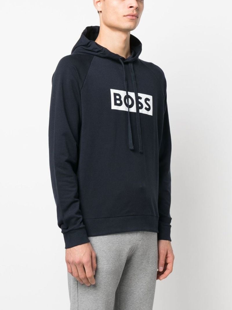 Blue Logo Print Cotton Hoodie