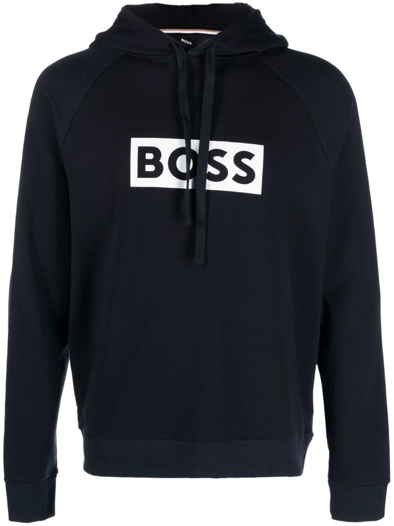 Blue Logo Print Cotton Hoodie