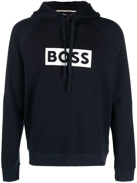 Blue Logo Print Cotton Hoodie