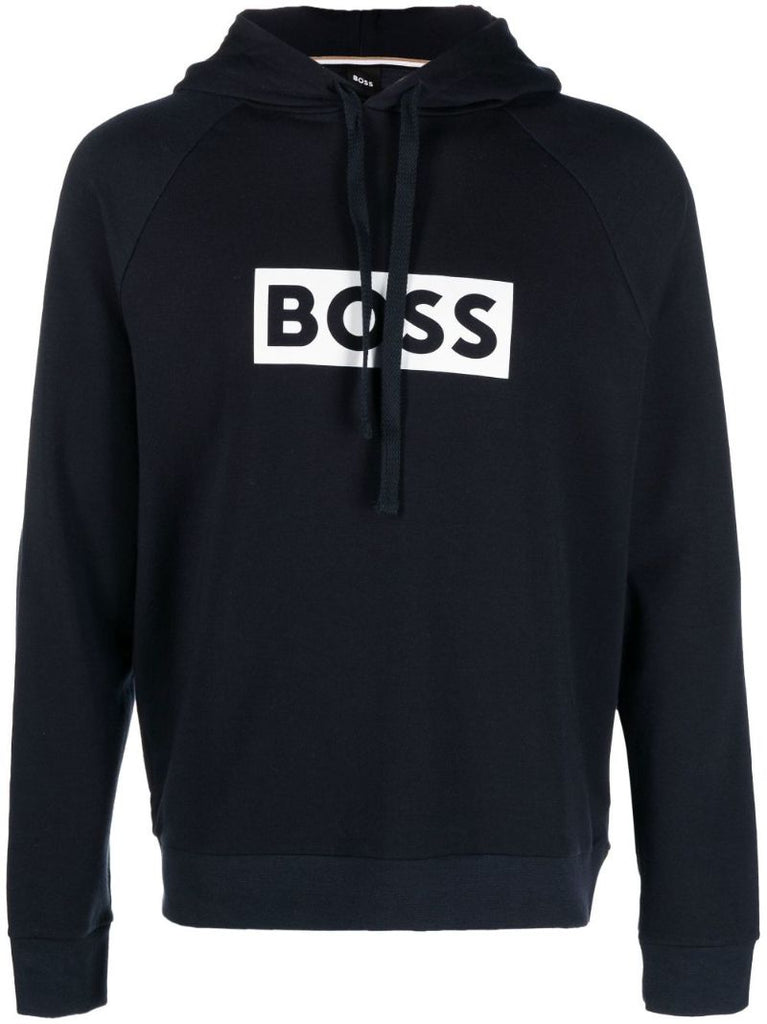 Blue Logo Print Cotton Hoodie