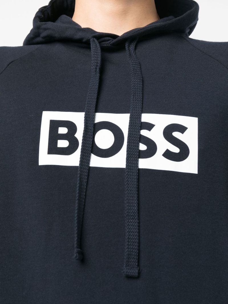 Blue Logo Print Cotton Hoodie