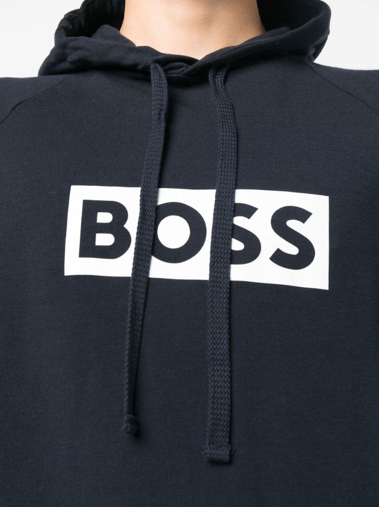 Blue Logo Print Cotton Hoodie