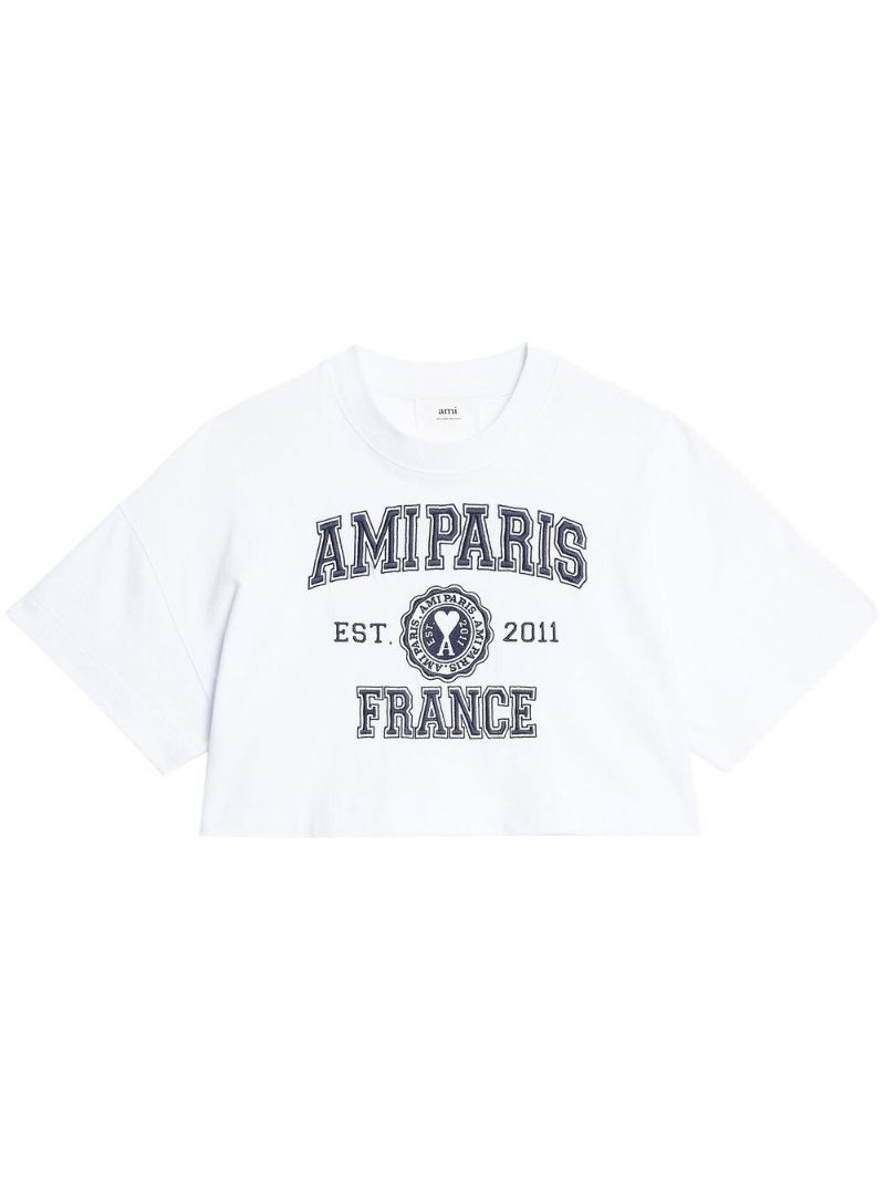 White Logo-print Cropped Organic-cotton T-shirt