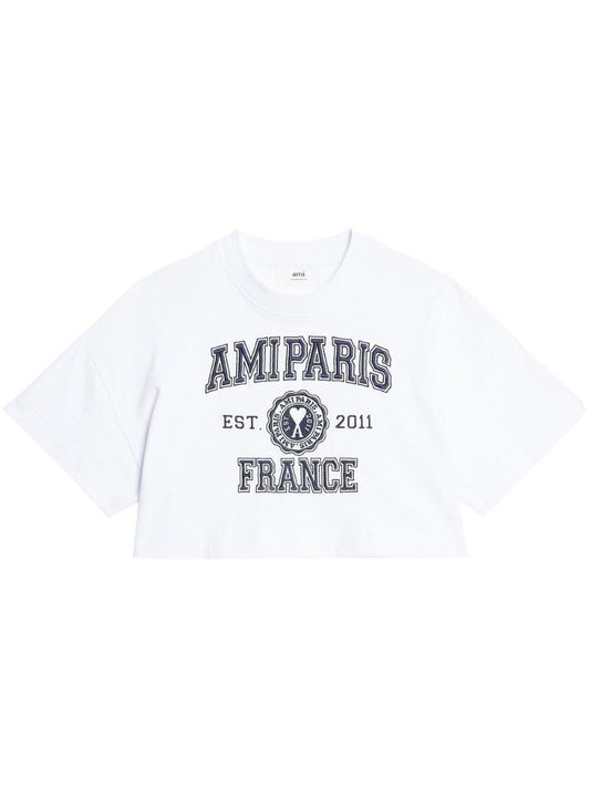 White Logo-print Cropped Organic-cotton T-shirt