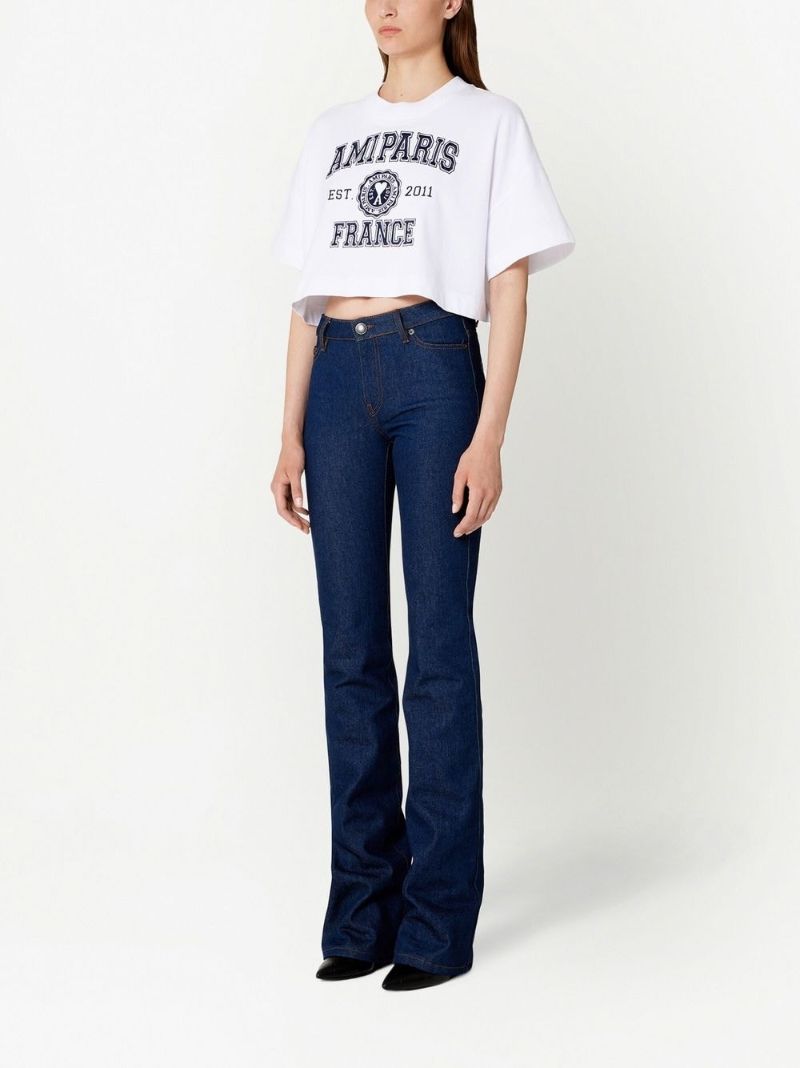 White Logo-print Cropped Organic-cotton T-shirt