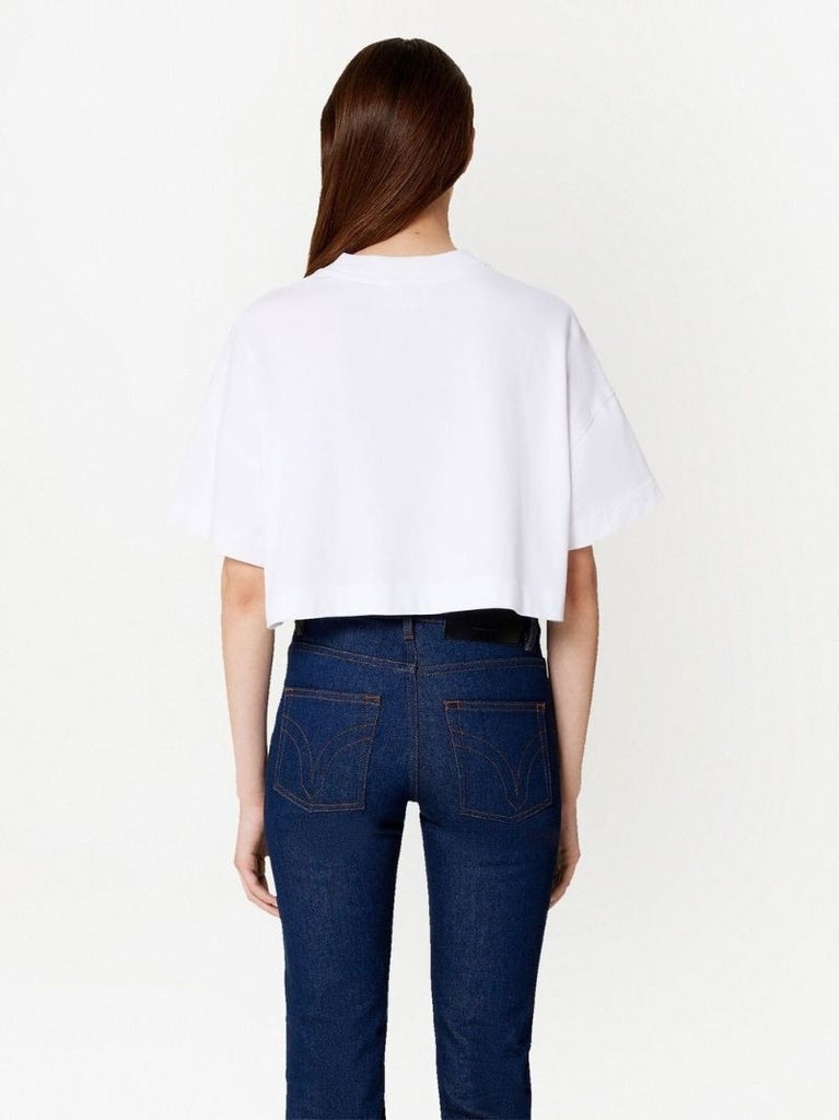 White Logo-print Cropped Organic-cotton T-shirt