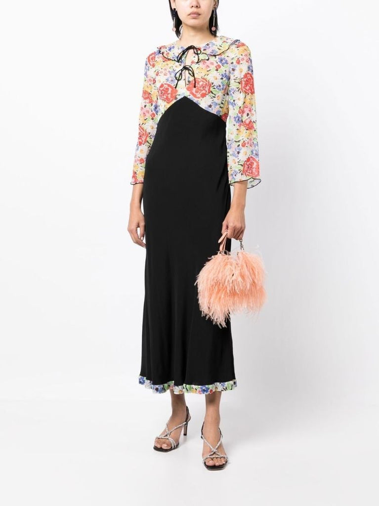 Multicolour Floral Print Empire Line Dress