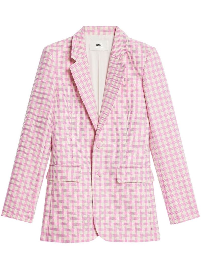 Pink Checked Single-breasted Blazer