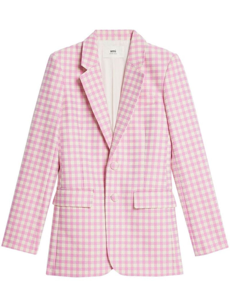 Pink Checked Single-breasted Blazer
