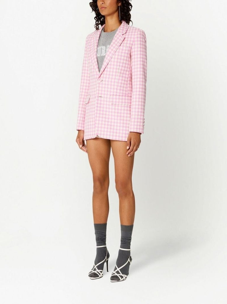 Pink Checked Single-breasted Blazer