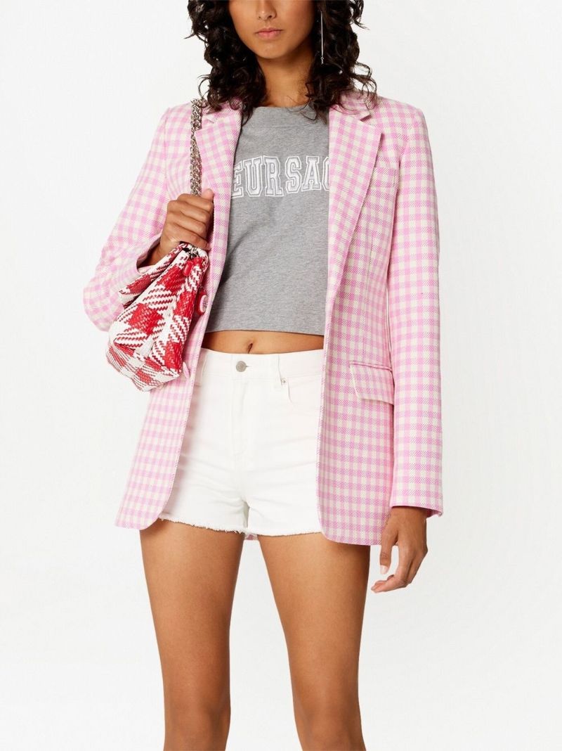 Pink Checked Single-breasted Blazer