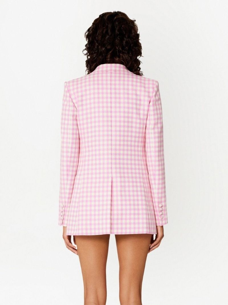 Pink Checked Single-breasted Blazer