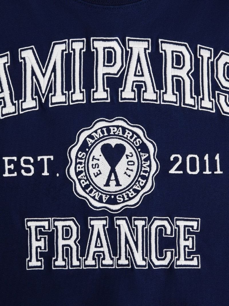 Navy Logo Embroidered Cropped T-shirt