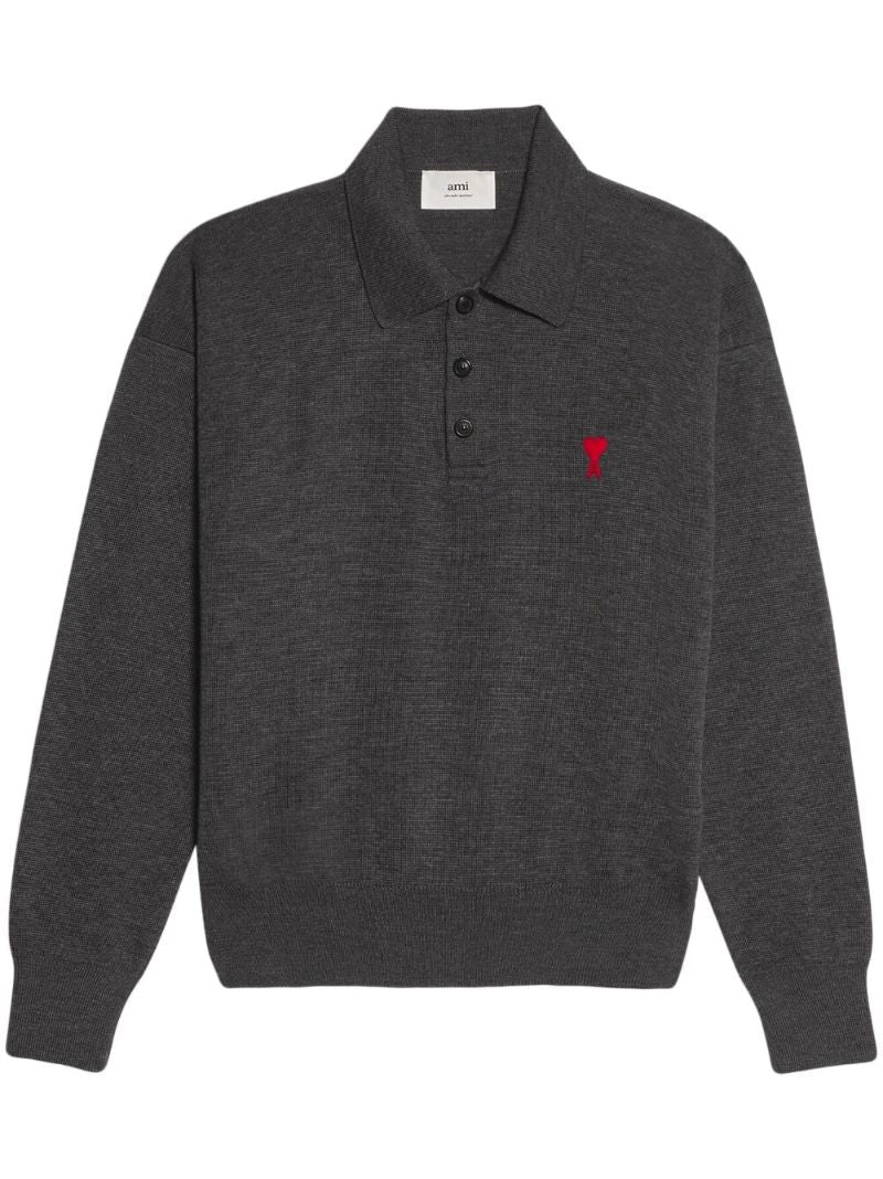 Grey Ami De Coeur Knitted Polo Shirt