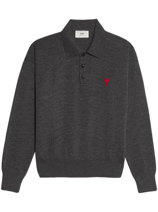Grey Ami De Coeur Knitted Polo Shirt