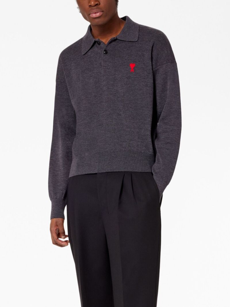 Grey Ami De Coeur Knitted Polo Shirt