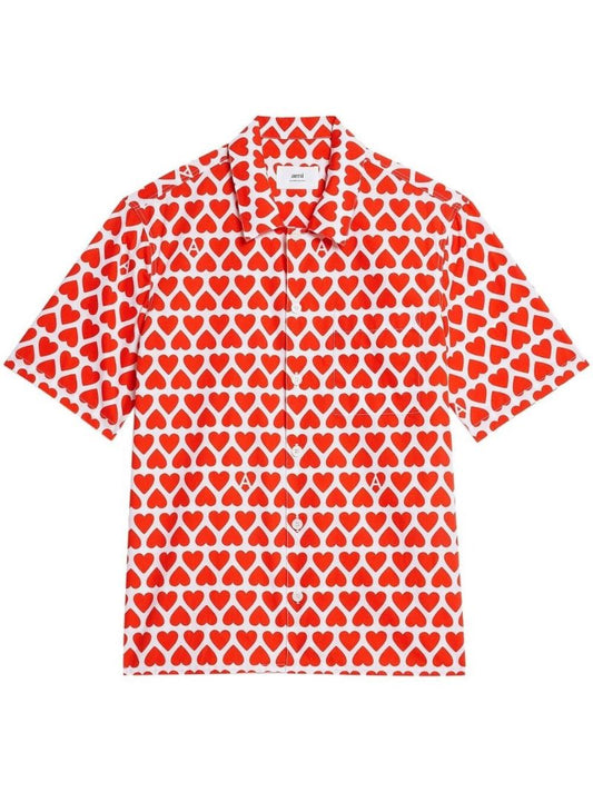 Red Heart Print Short Sleeve Shirt
