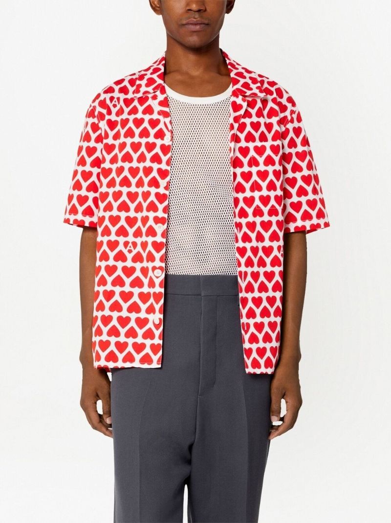 Red Heart Print Short Sleeve Shirt