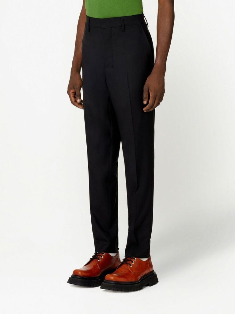 Black Virgin Wool Tapered Trousers