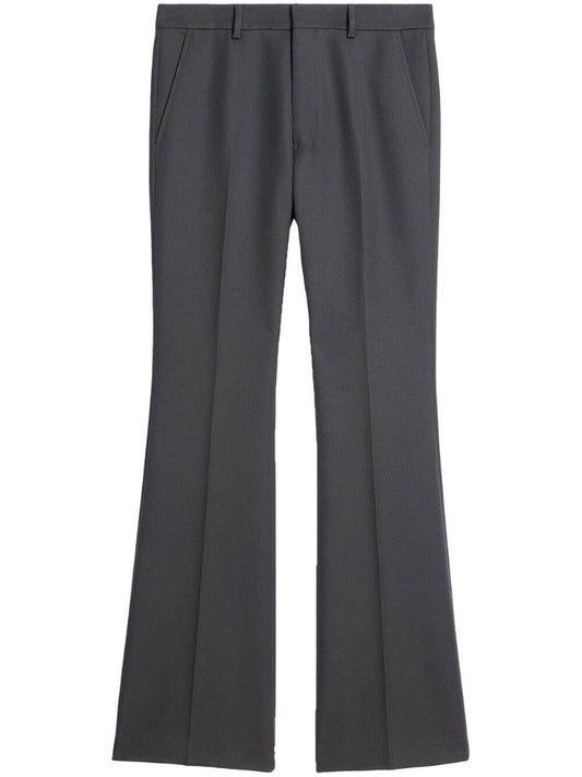 Grey Virgin Wool Flared Trousers