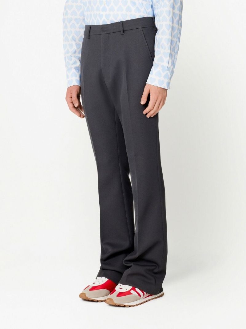 Grey Virgin Wool Flared Trousers
