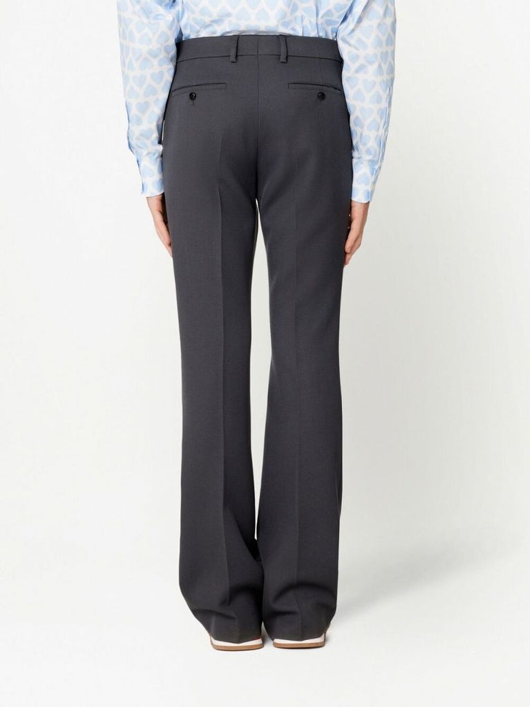 Grey Virgin Wool Flared Trousers