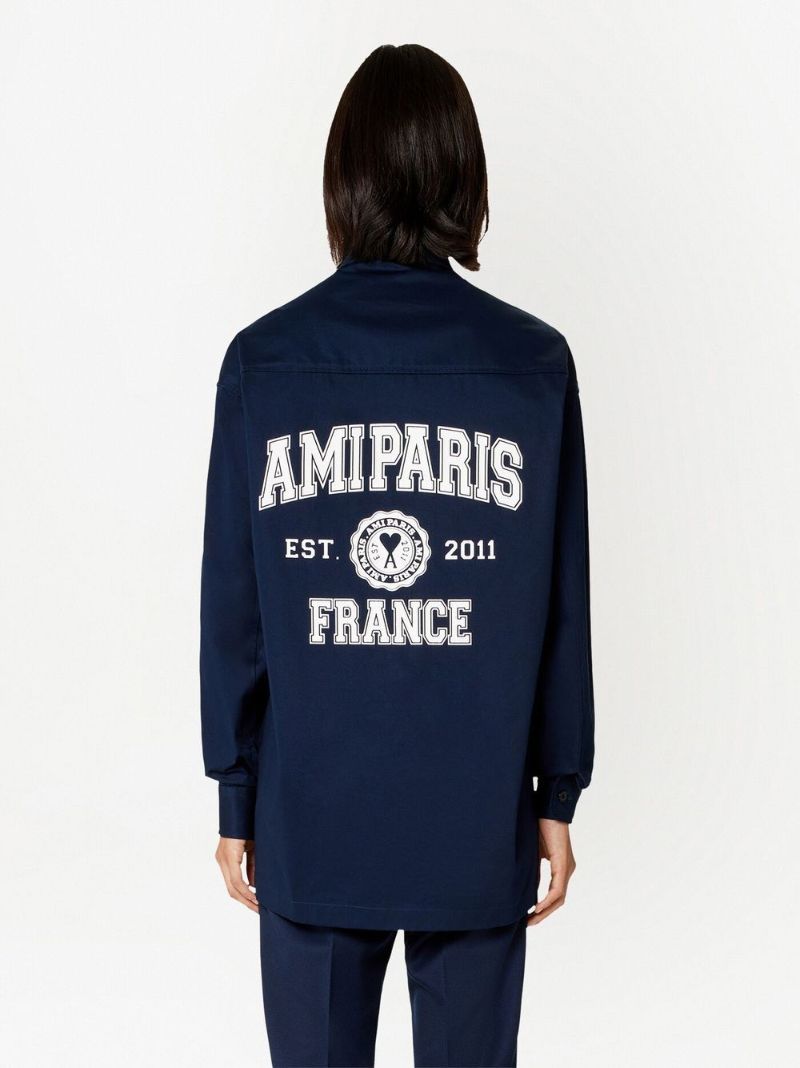 Navy Logo Print Long Sleeve Shirt