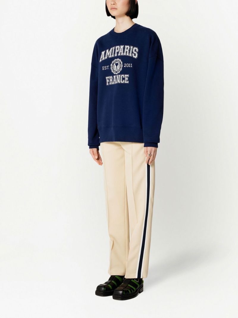 Navy Logo Embroidered Cotton Sweatshirt