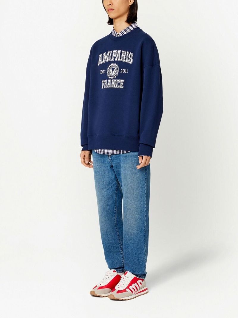 Navy Logo Embroidered Cotton Sweatshirt