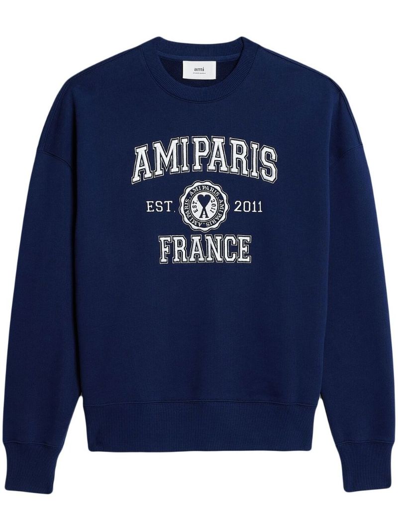 Navy Logo Embroidered Cotton Sweatshirt