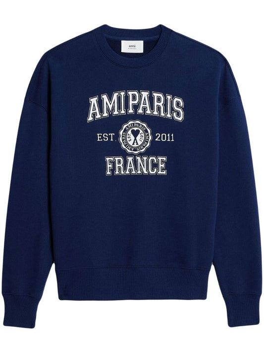 Navy Logo Embroidered Cotton Sweatshirt