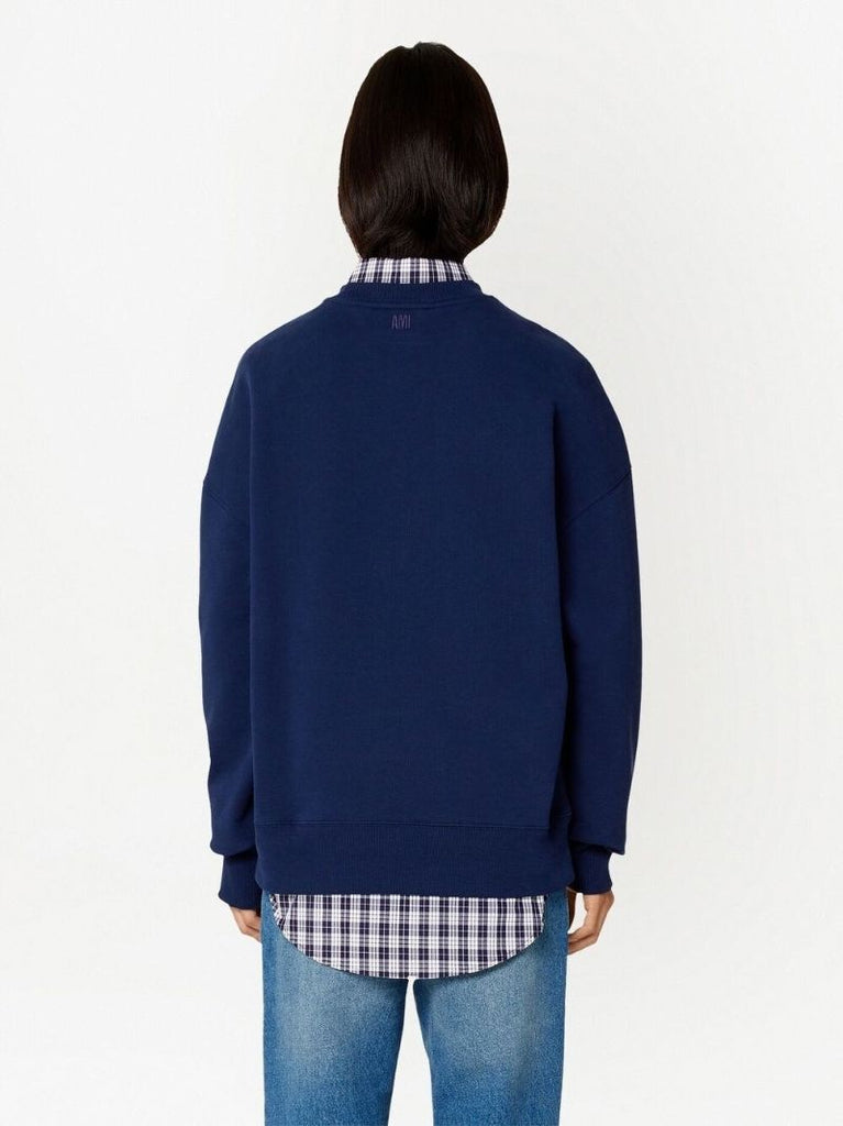 Navy Logo Embroidered Cotton Sweatshirt