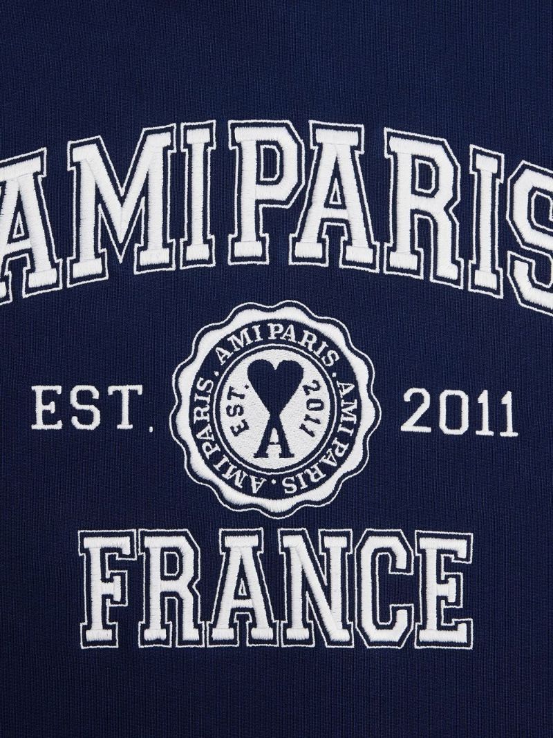 Navy Logo Embroidered Cotton Sweatshirt