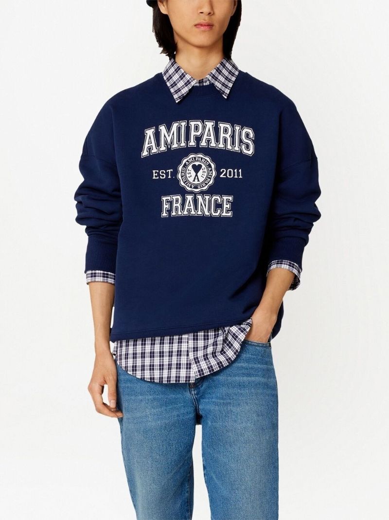 Navy Logo Embroidered Cotton Sweatshirt