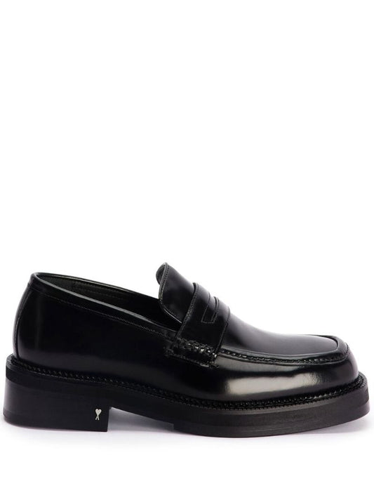 Black Square Toe Patent Leather Loafers