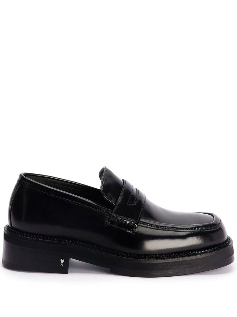 Black Square Toe Patent Leather Loafers