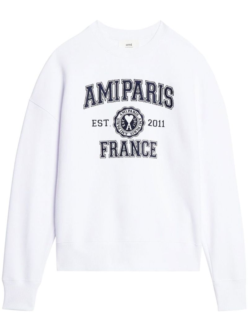 White Logo Embroidered Cotton Sweatshirt